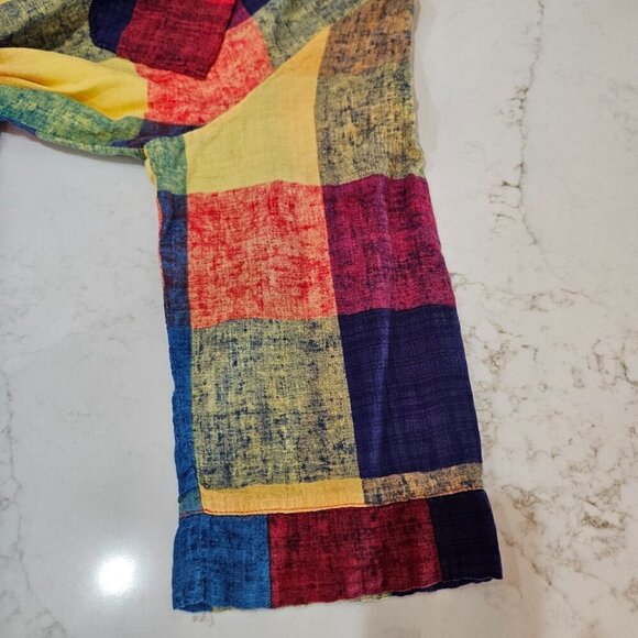 TERRA SJ Apparel Patchwork Multicolor Button Shirt Ruffle Collar Tunic Large - Picture 9 of 13